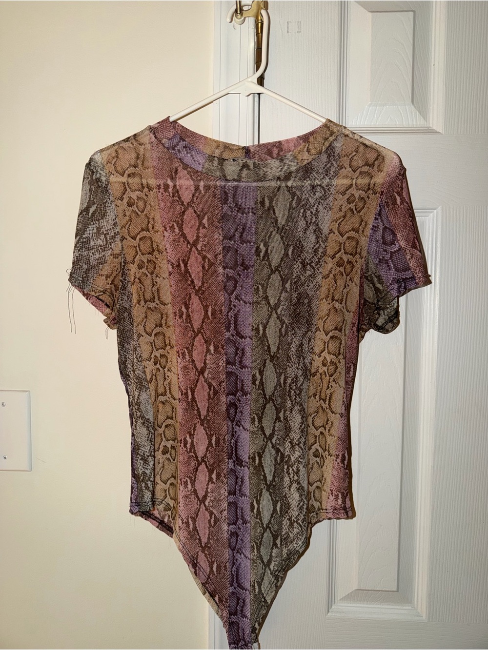 multicolored snake print sheer bodysuit